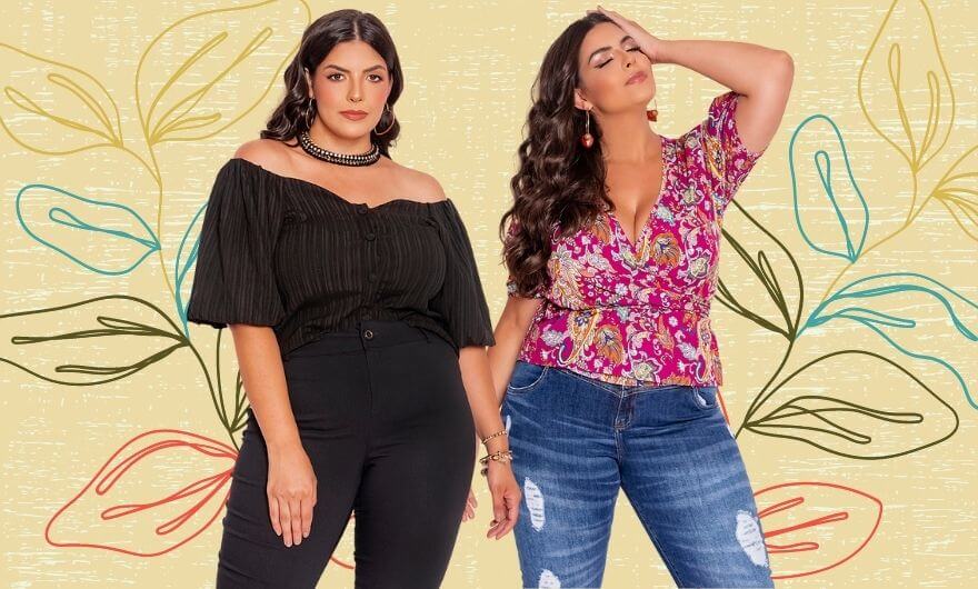 duas mulheres lado a lado usando blusa feminina de modelos diferentes