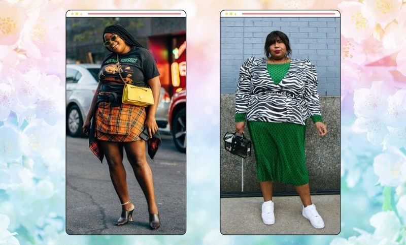 colagem de duas fotos lado a lado de duas mulheres usando roupas com estilo, estampas e cores urbanas