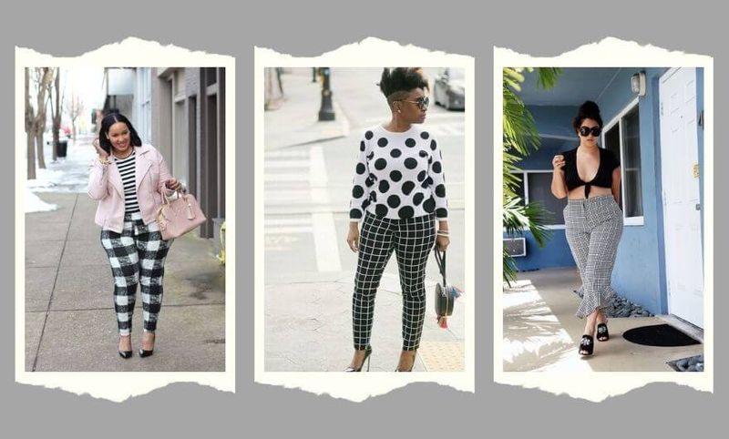 colagens de 3 fotos lado a lado de 3 mulheres usando looks com calça xadrez