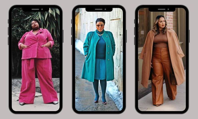 tres colagens lado a lado de tres mulheres usando look monocromatico com casacao